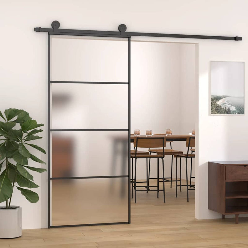 Porta scorrevole Vidaxl 90x205 cm ESG in vetro e nero in alluminio