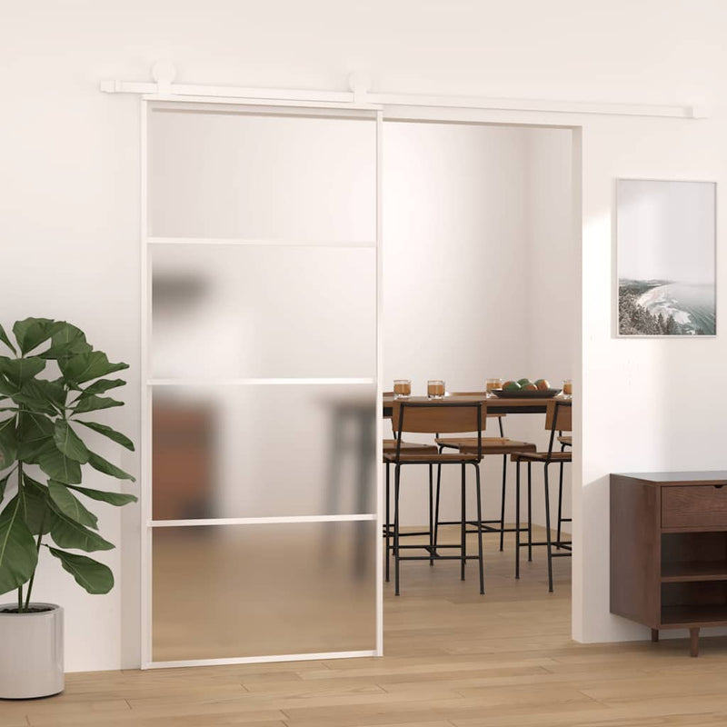Puerta corredera de Vidaxl 90x205 cm de vidrio ESG mate y aluminio blanco