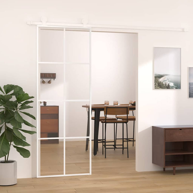 Puerta corredera de Vidaxl 76x205 cm de vidrio ESG y aluminio blanco
