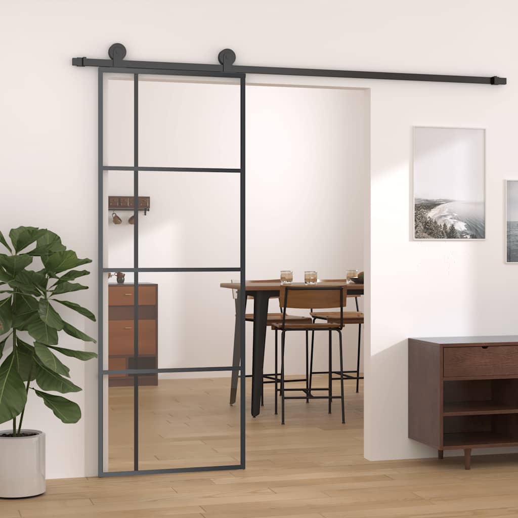 Porta scorrevole Vidaxl 76x205 cm vetro eSG e nero in alluminio