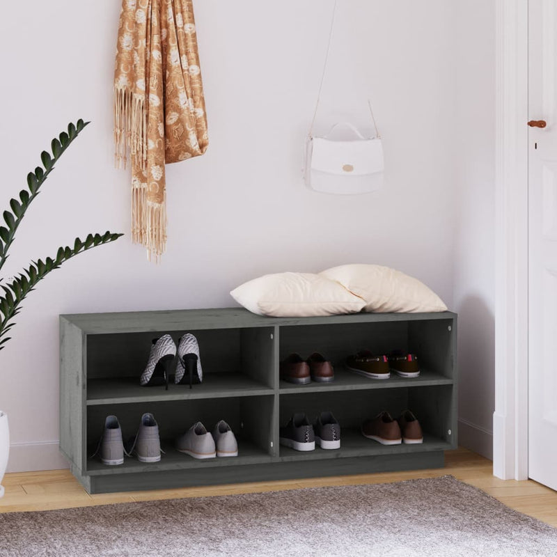 Vidaxl Cabinet da scarpe 110x34x45 cm Grigio in pino solido