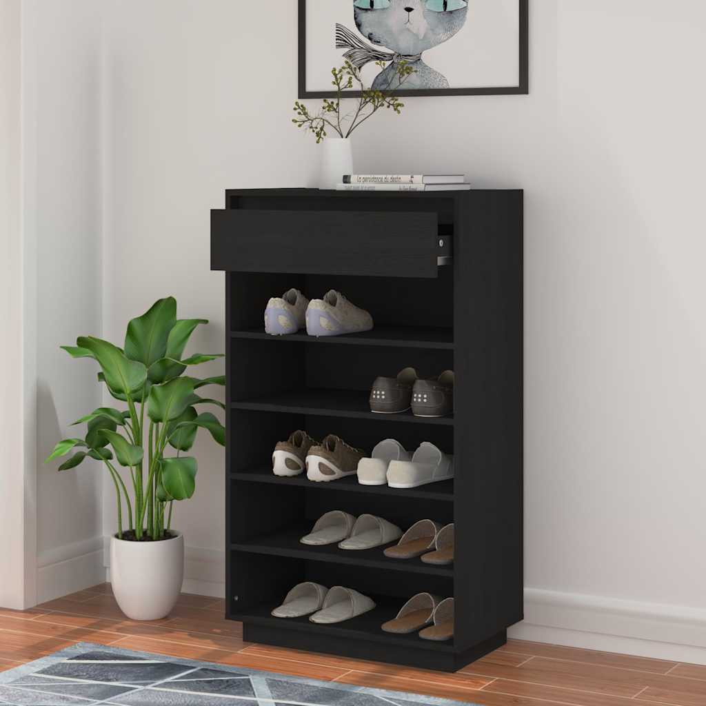 Vidaxl Cabinet da scarpe 60x34x105 cm Pino solido nero