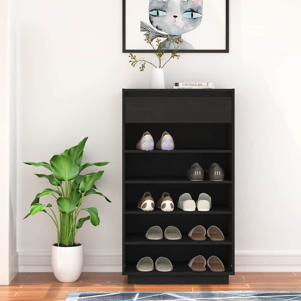 Vidaxl Cabinet da scarpe 60x34x105 cm Pino solido nero