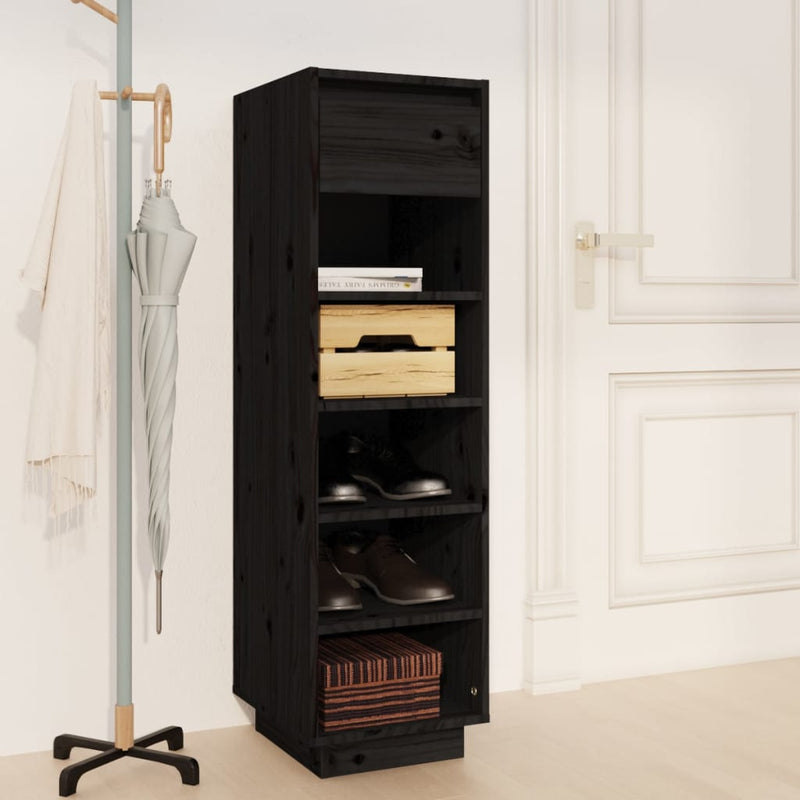 Armadio da scarpe Vidaxl 30x34x105 cm Pino solido nero