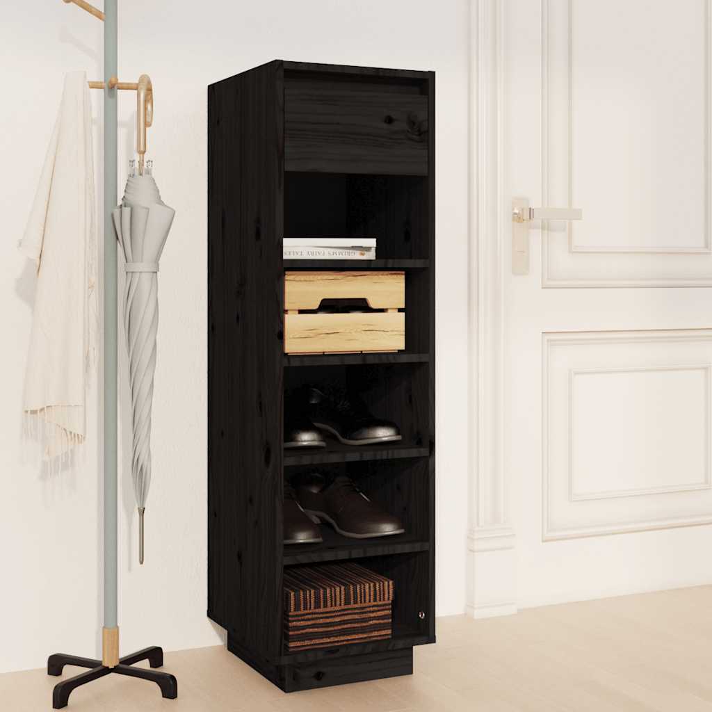 Armadio da scarpe Vidaxl 30x34x105 cm Pino solido nero