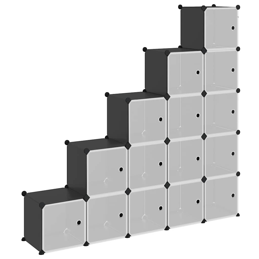 Vidaxl Storage mobili con 15 compartimenti e porte in polipropene nero