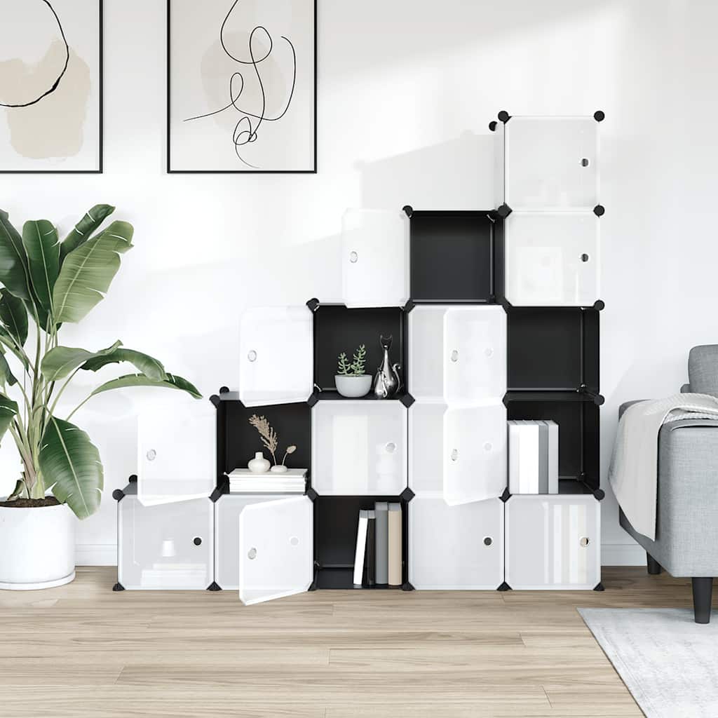 Vidaxl Storage mobili con 15 compartimenti e porte in polipropene nero