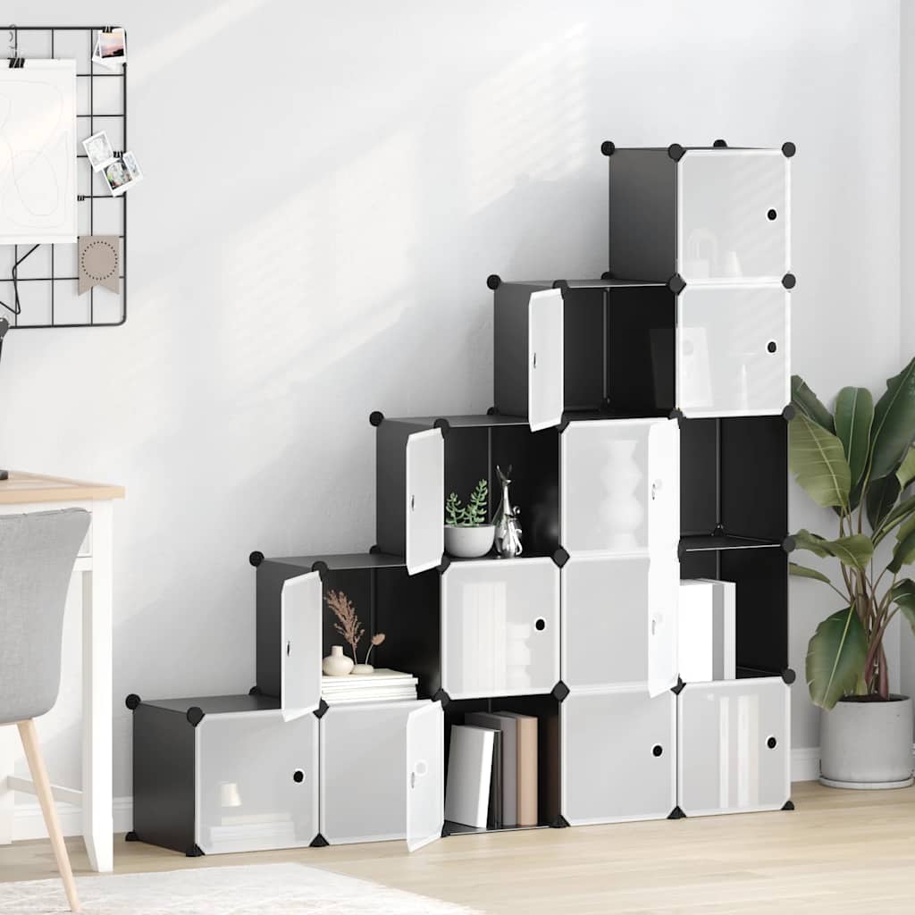 Vidaxl Storage mobili con 15 compartimenti e porte in polipropene nero