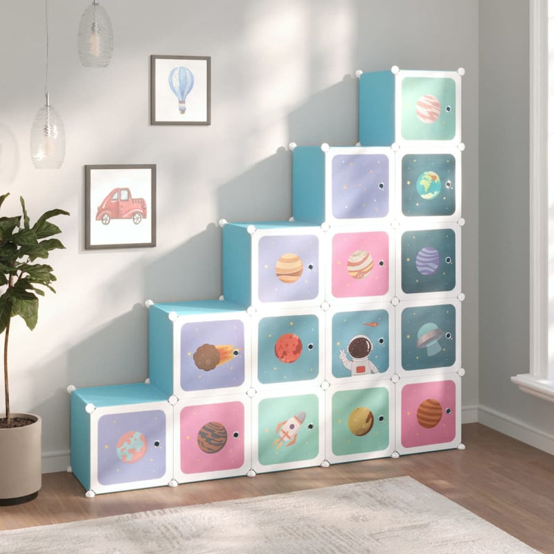 Vidaxl Muebles de almacenamiento para niños con 15 cursos Polypropene Blue