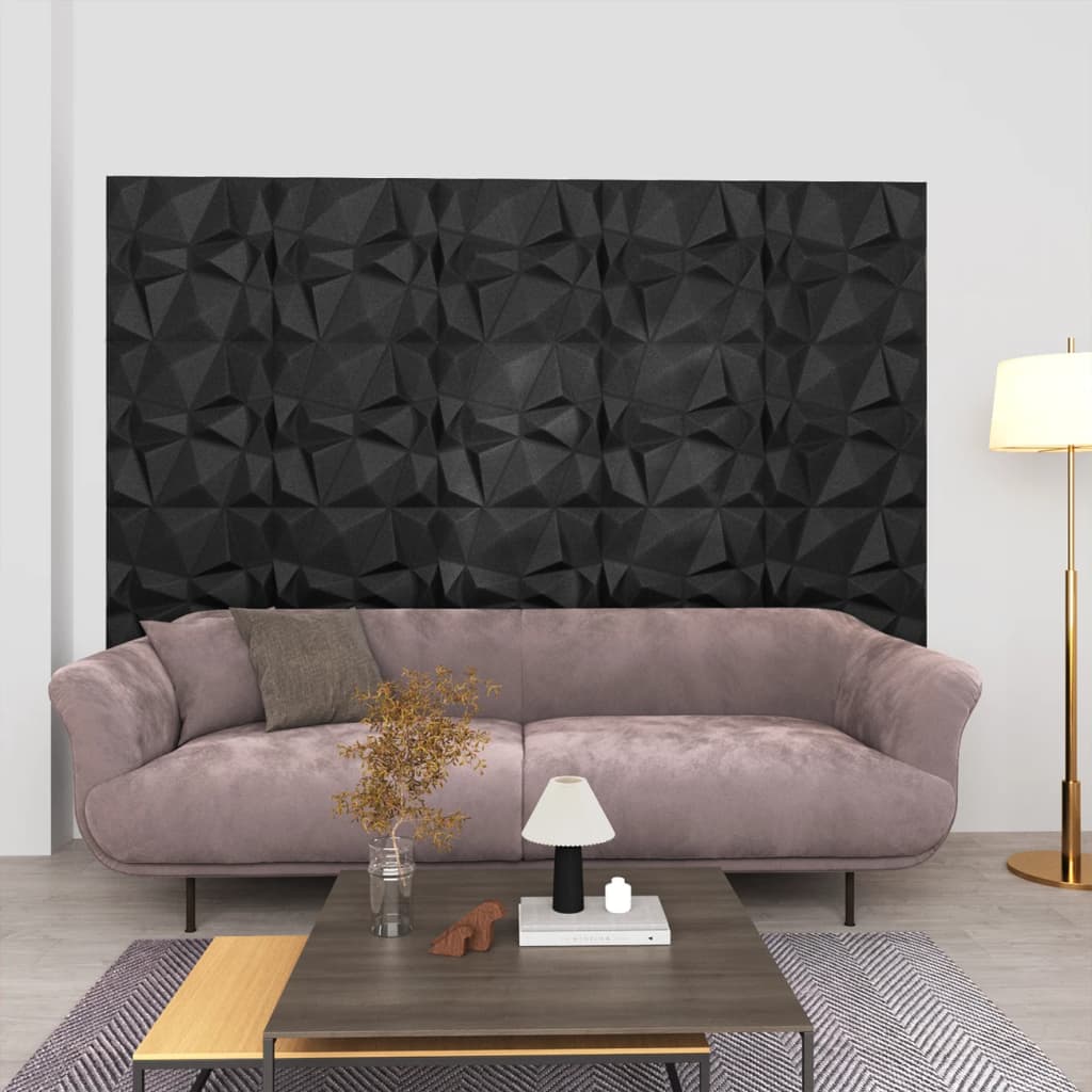 Vidaxl Pannelli a parete 24 ST 3D Diamond 6 m² 50x50 cm nero
