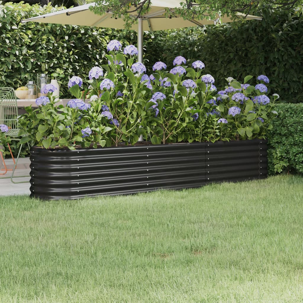 Vidaxl Planning Box 224x40x36 cm in polvere antracite in acciaio rivestito