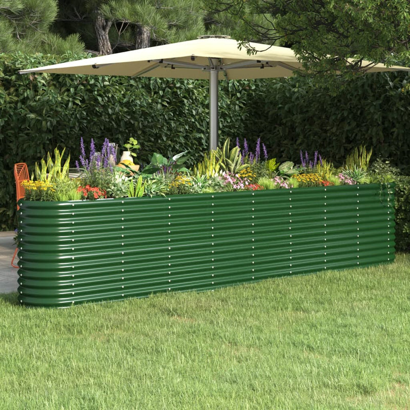 Scatola di pianificazione Vidaxl 332x40x68 cm in polvere verdi in acciaio rivestito