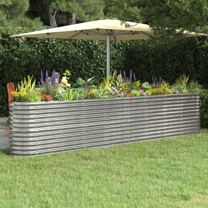 Plantador Vidaxl 332x40x68 cm en polvo -acero cubierto de plata de color