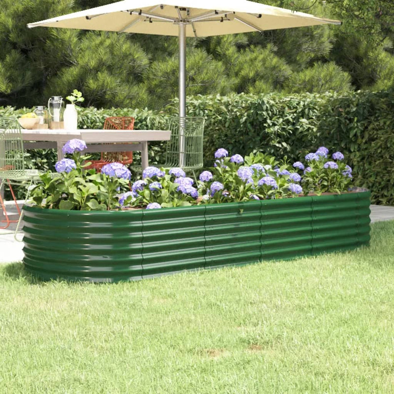 Scatola di pianificazione Vidaxl 224x80x36 cm in polvere verdi in acciaio rivestito