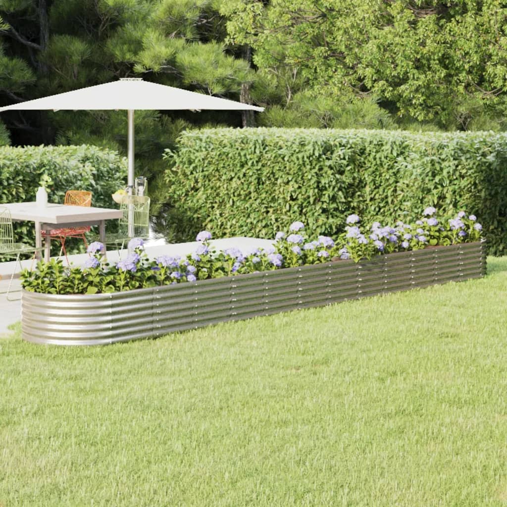 Vidaxl Sembradora 512x80x36 cm Polvo de acero cubierto de plata de color plateado