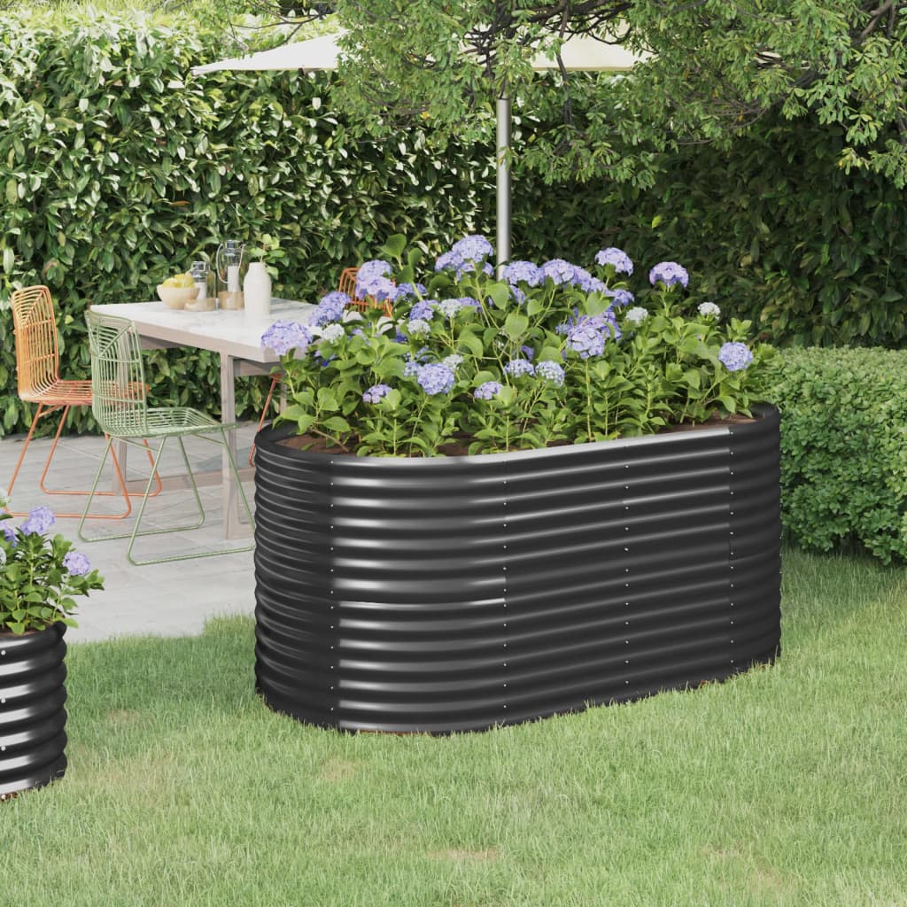 Scatola di pianificazione Vidaxl 152x80x68 cm in polvere antracite in acciaio rivestito