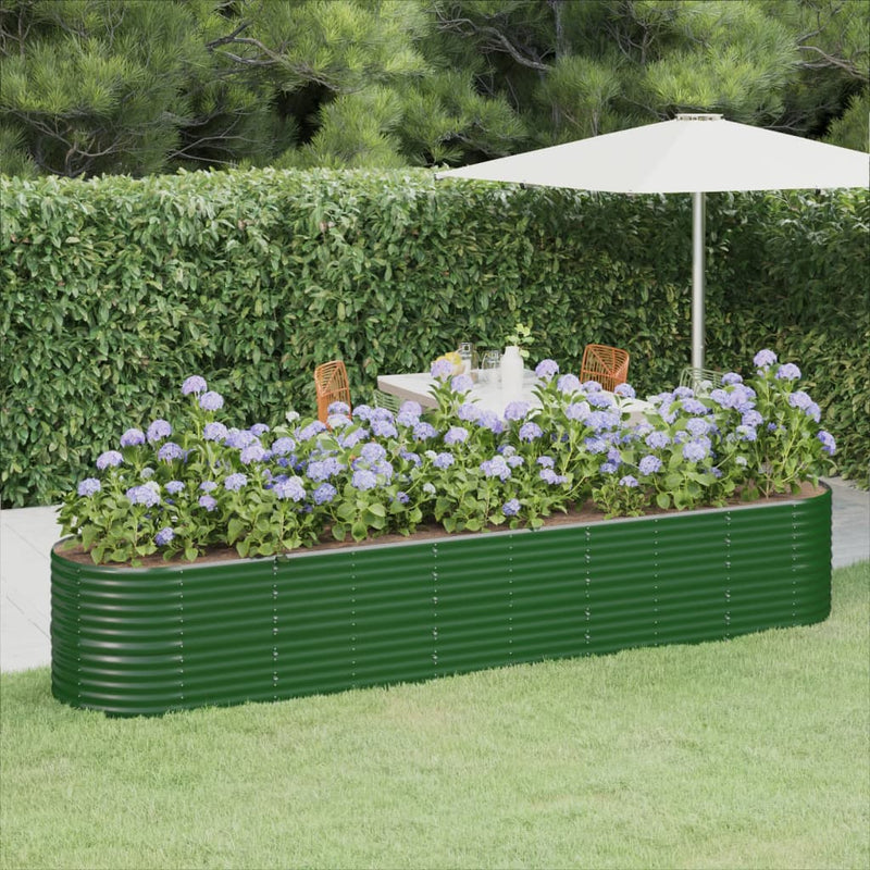 Vidaxl Planning Box 368x80x68 cm in polvere verdi in acciaio rivestito