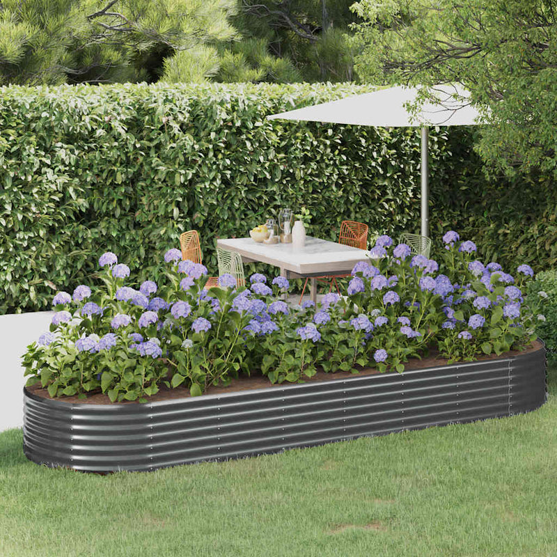 Vidaxl fioriera 322x100x36 cm in polvere antracite in acciaio rivestito