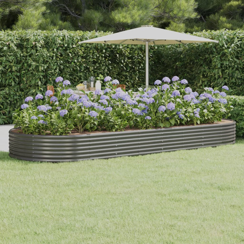 Vidaxl fioriera 373x140x36 cm in polvere grigio in acciaio rivestito
