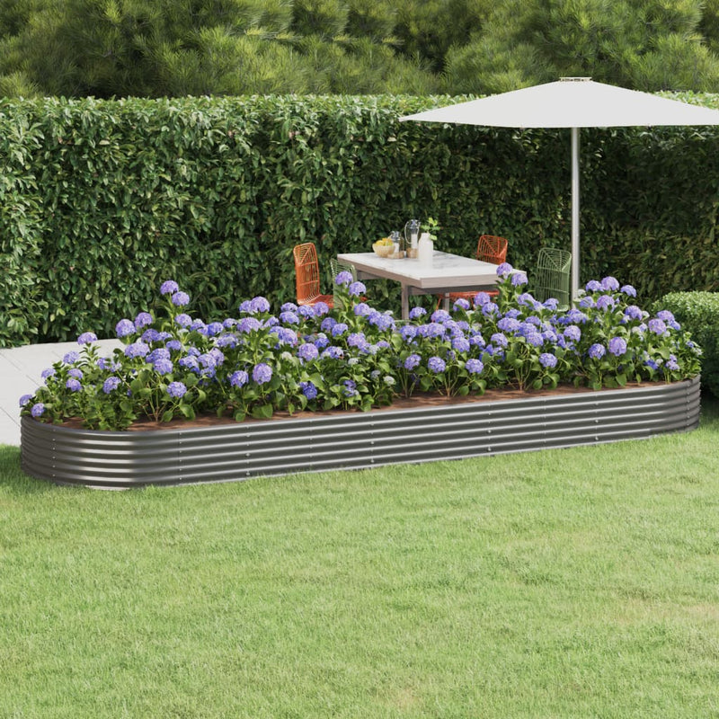 Scatola di pianificazione Vidaxl 450x140x36 cm in polvere grigio in acciaio rivestito