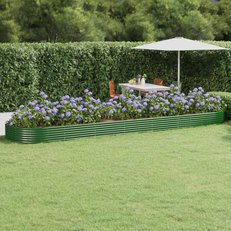 Scatola di pianificazione Vidaxl 600x140x36 cm in polvere verdi in acciaio rivestito