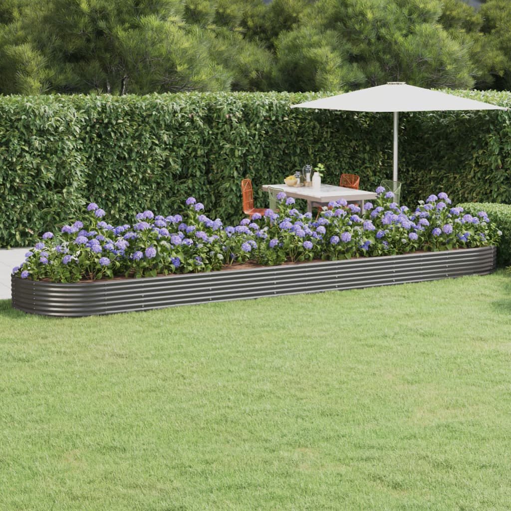 Scatola di pianificazione Vidaxl 600x140x36 cm in polvere grigio in acciaio rivestito
