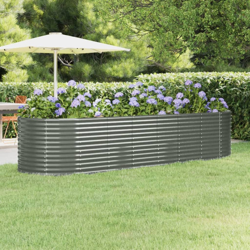 Scatola di pianificazione Vidaxl 322x100x68 cm in polvere grigio in acciaio rivestito