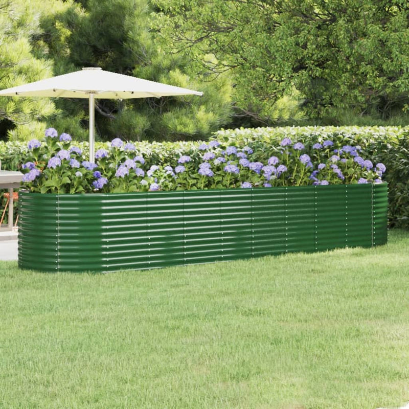 Scatola di pianificazione Vidaxl 396x100x68 cm in polvere verdi in acciaio rivestito