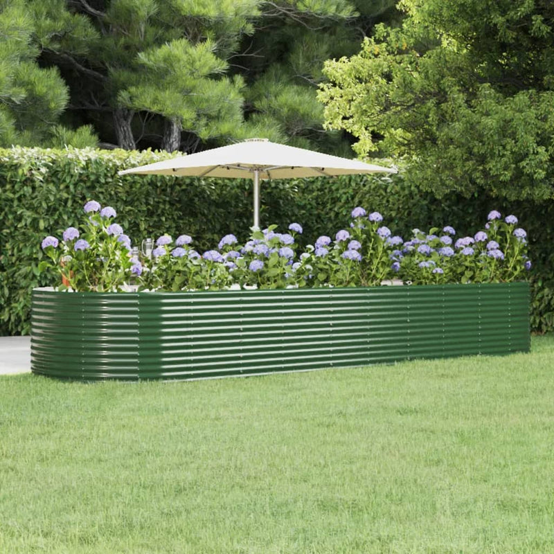 Casella di pianificazione Vidaxl 447x140x68 cm in polvere verdi acciaio rivestito