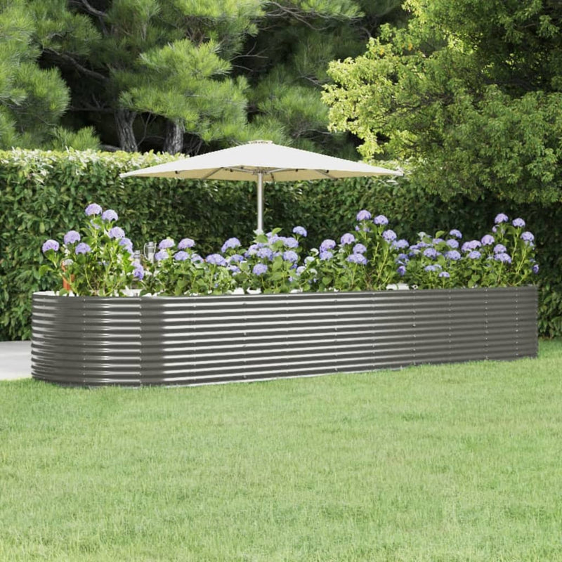 Scatola di pianificazione Vidaxl 447x140x68 cm in polvere grigio in acciaio rivestito