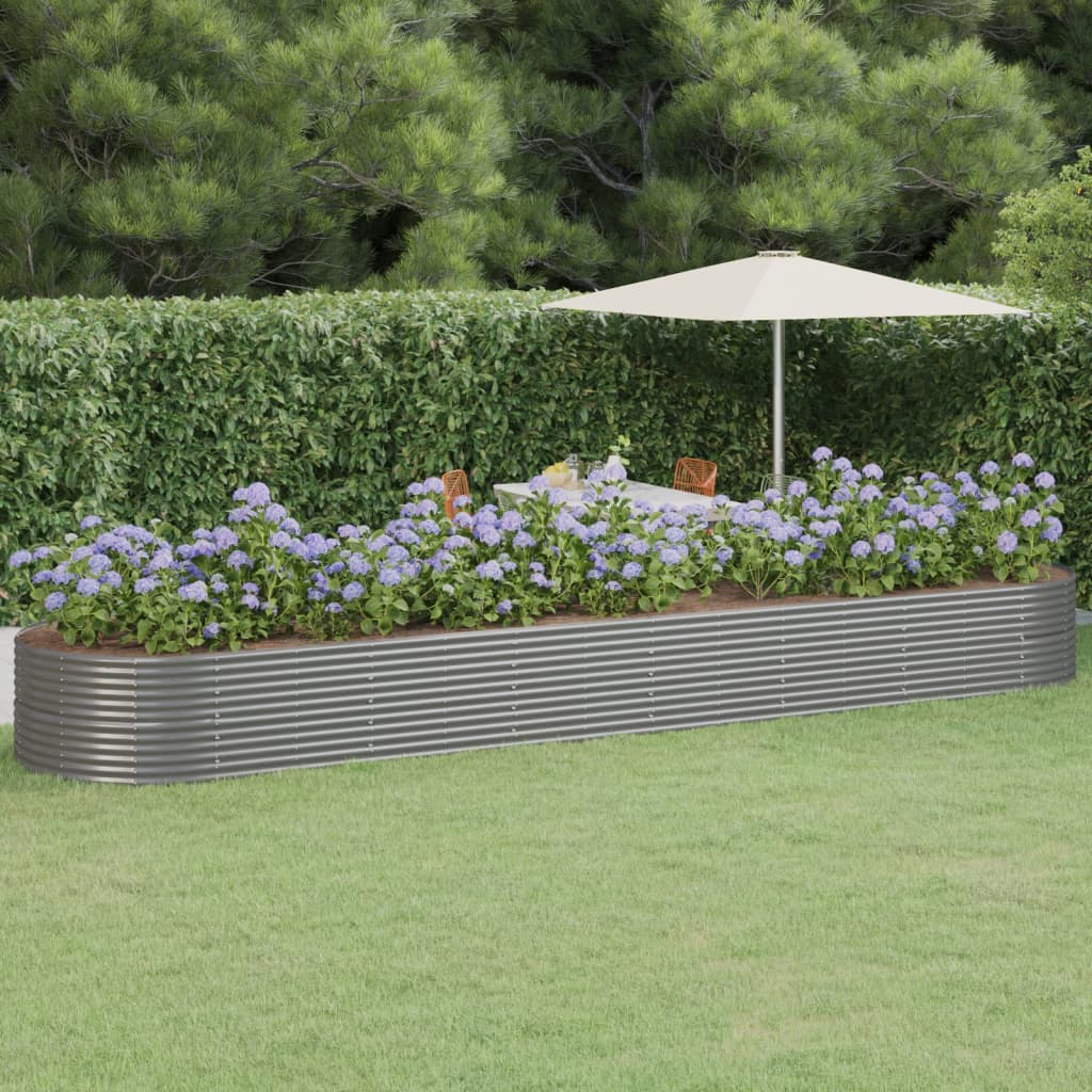Scatola di pianificazione Vidaxl 584x140x68 cm in polvere grigio in acciaio rivestito