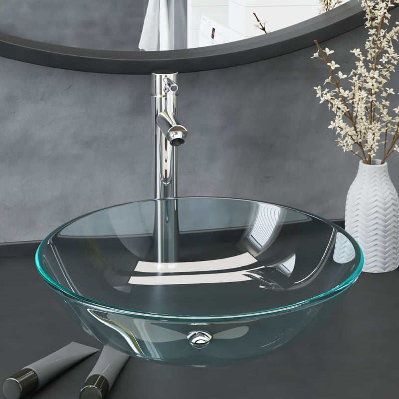 Vidaxl Washbasin con grúa y vidrio de drenaje emergente transparente