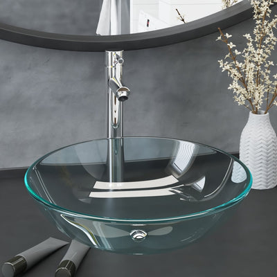 Vidaxl Washbasin con grúa y vidrio de drenaje emergente transparente
