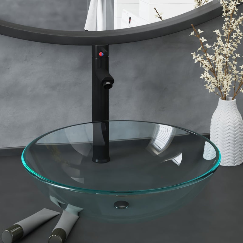 Vidaxl Washbasin con gru e vetro pop-up trasparente