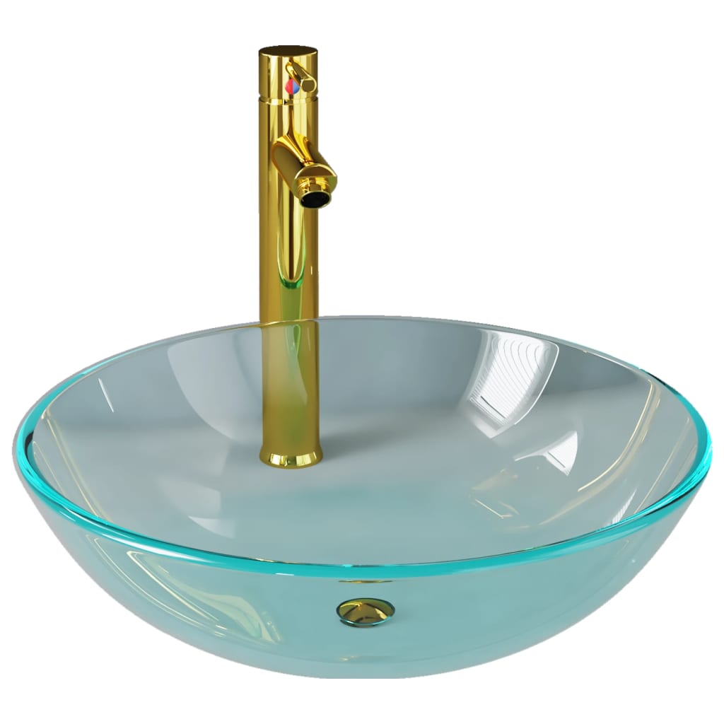 Vidaxl Washbasin con grúa y vidrio de drenaje emergente transparente
