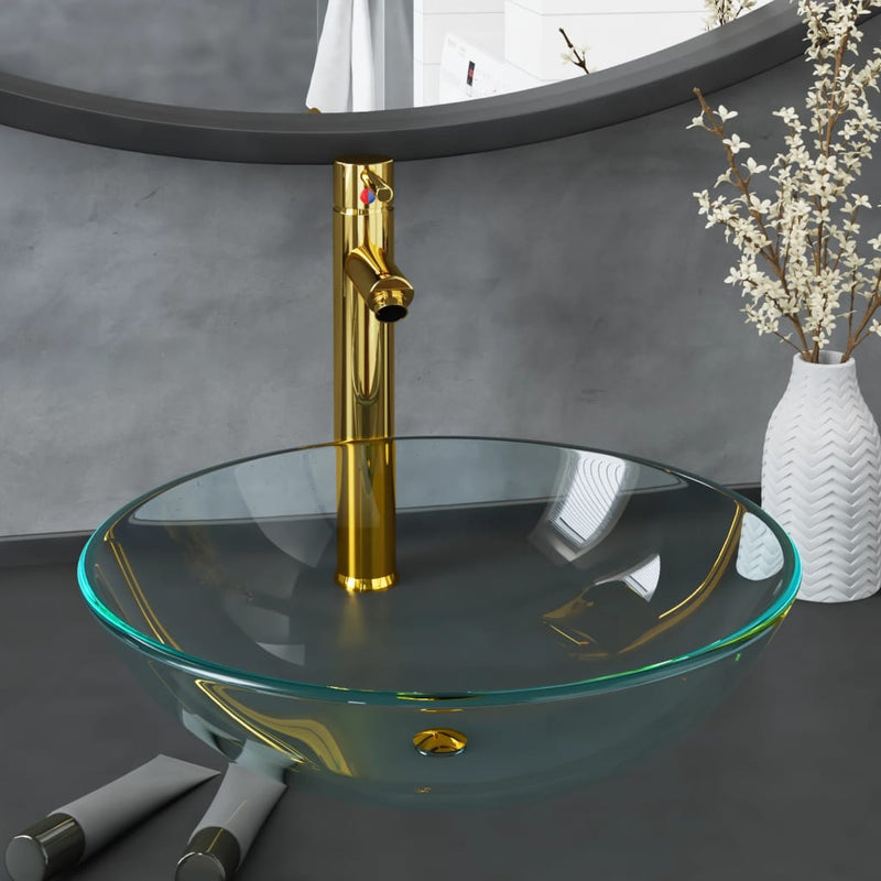 Vidaxl Washbasin con gru e vetro pop-up trasparente