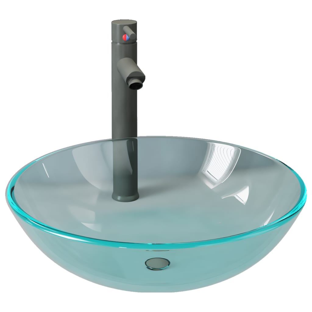 Lavello VidaXL con rubinetto e scarico automatico, vetro temperato, trasparente