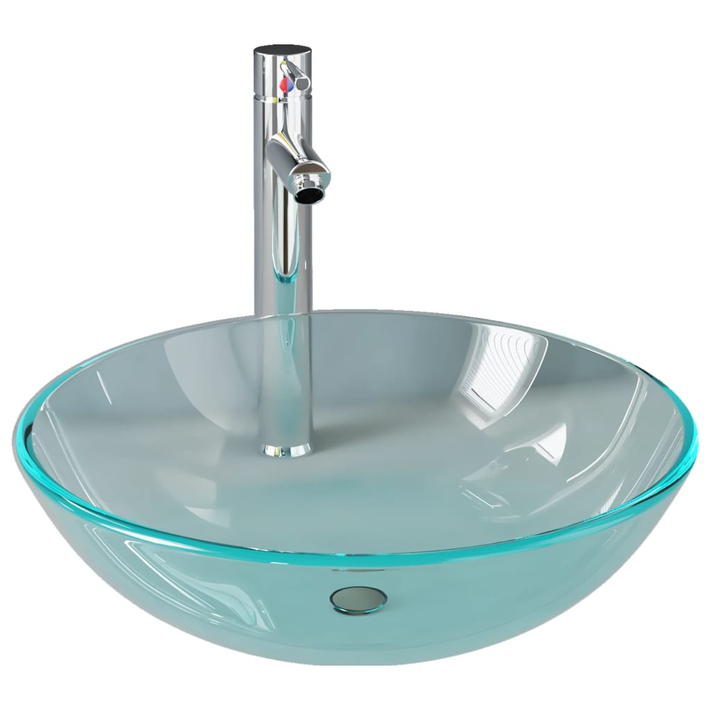 Fregadero VidaXL con grifo y desagüe automático, vidrio templado, transparente