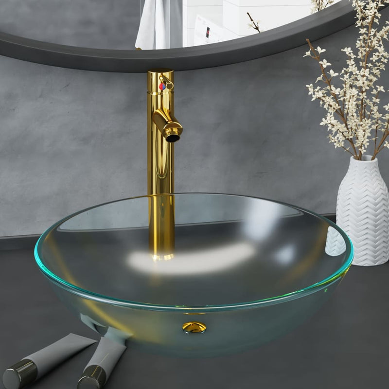 Vidaxl Washbasin con vetro temperato tap e tappeto pop-up
