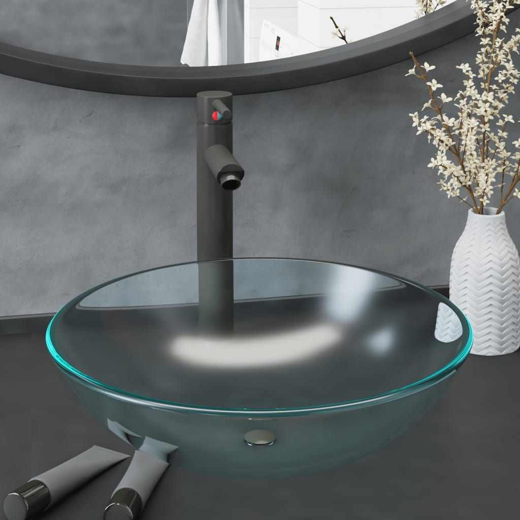 Fregadero VidaXL con grifo y desagüe automático vidrio templado mate