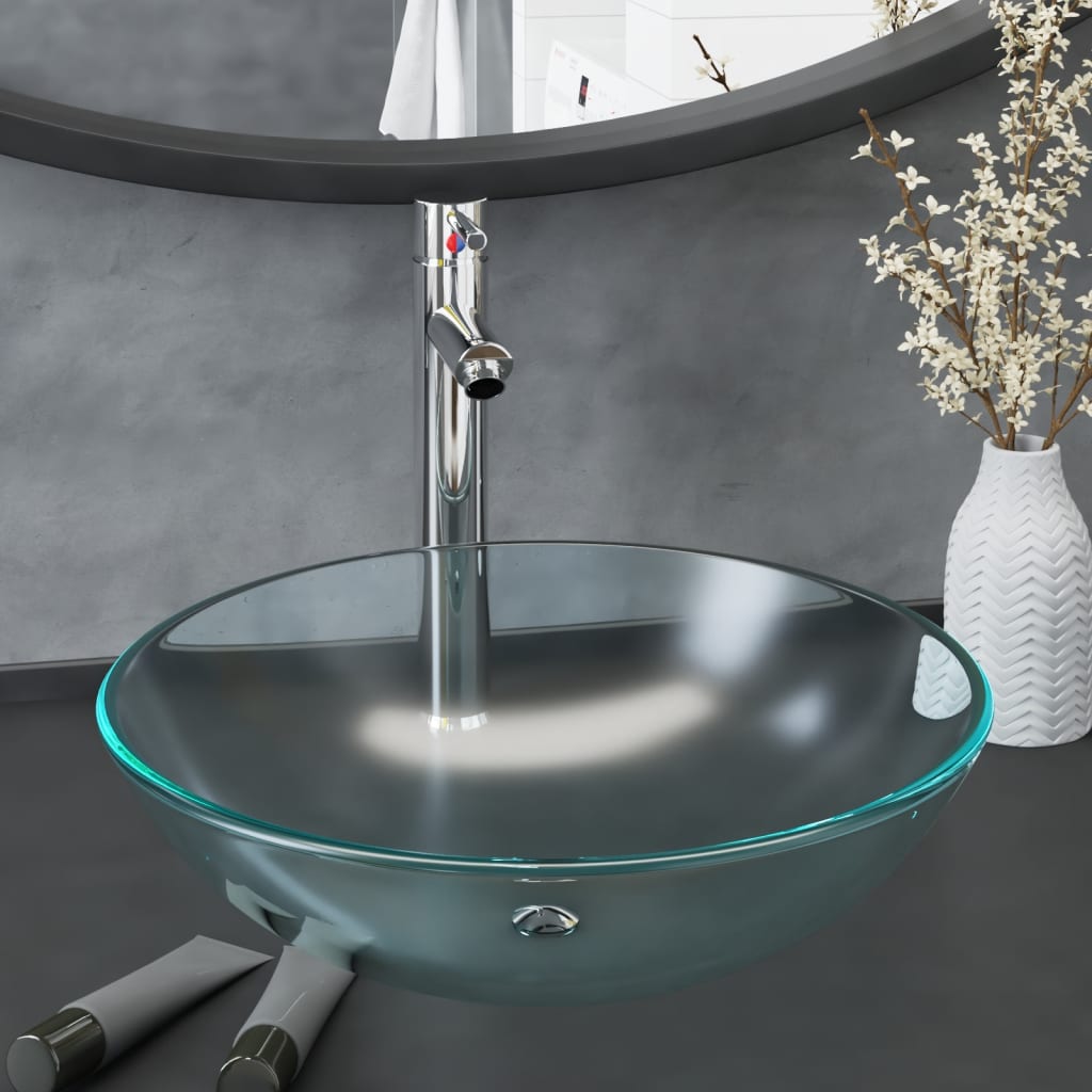 Fregadero VidaXL con grifo y desagüe automático vidrio templado mate
