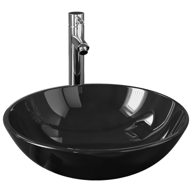 Vidaxl Washbasin con gru e vetro pop-up nero