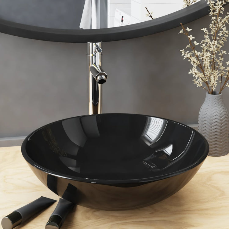 Vidaxl Washbasin con gru e vetro pop-up nero