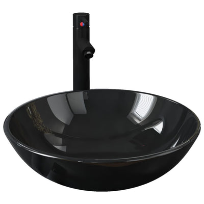 Vidaxl Washbasin con grúa y vidrio emergente de vidrio de drenaje