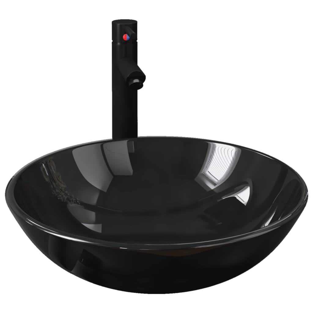 Vidaxl Washbasin con gru e vetro pop-up nero