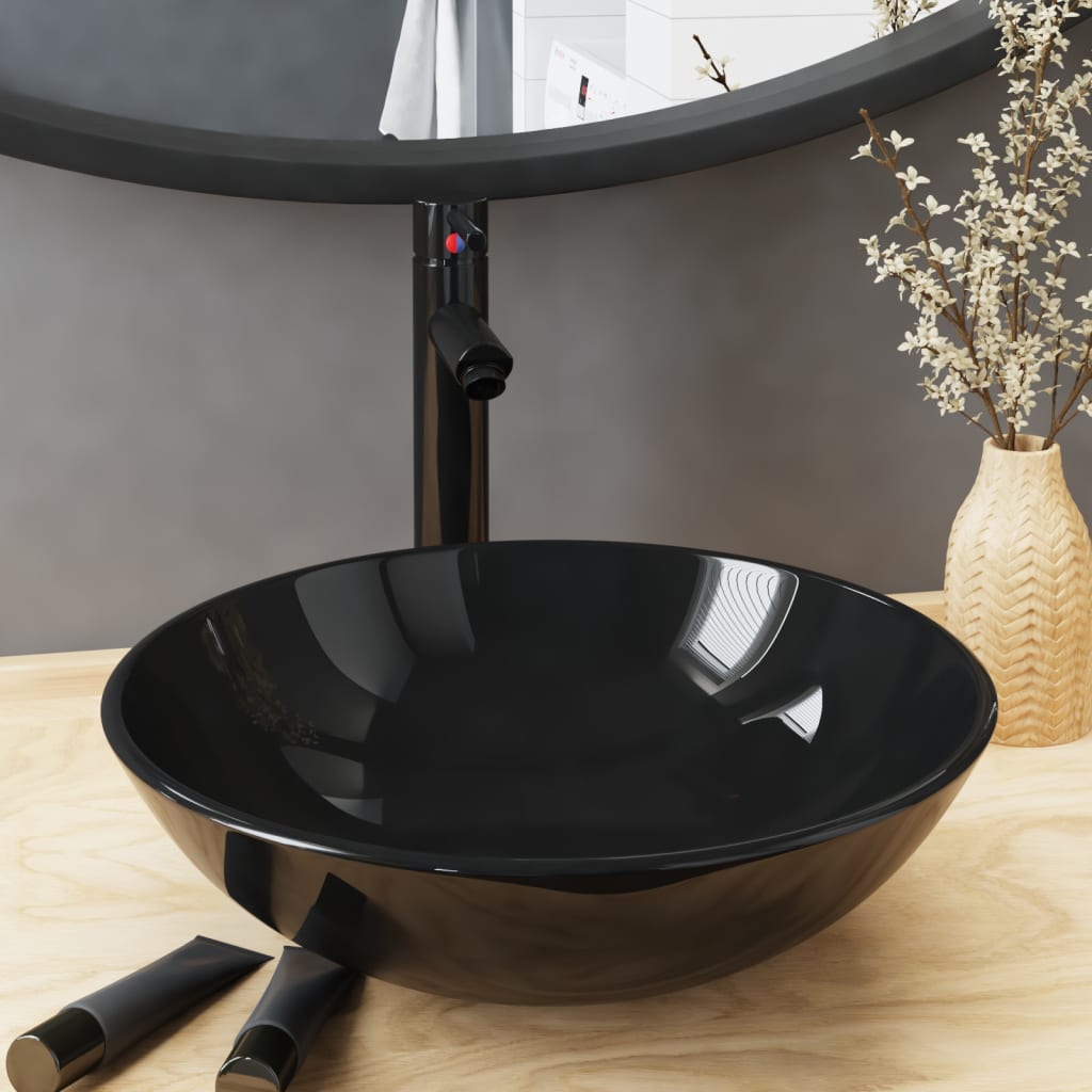 Vidaxl Washbasin con gru e vetro pop-up nero