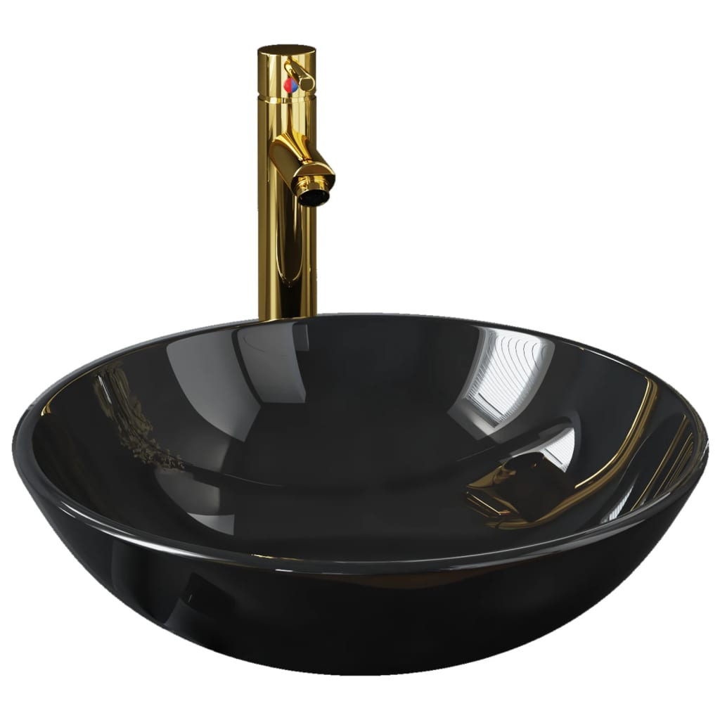 Vidaxl Washbasin con grúa y vidrio emergente de vidrio de drenaje