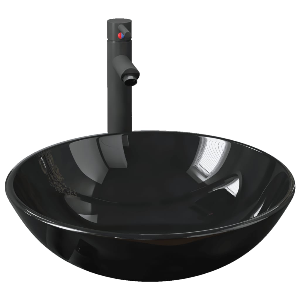 Fregadero VidaXL con grifo y desagüe automático, vidrio templado, negro