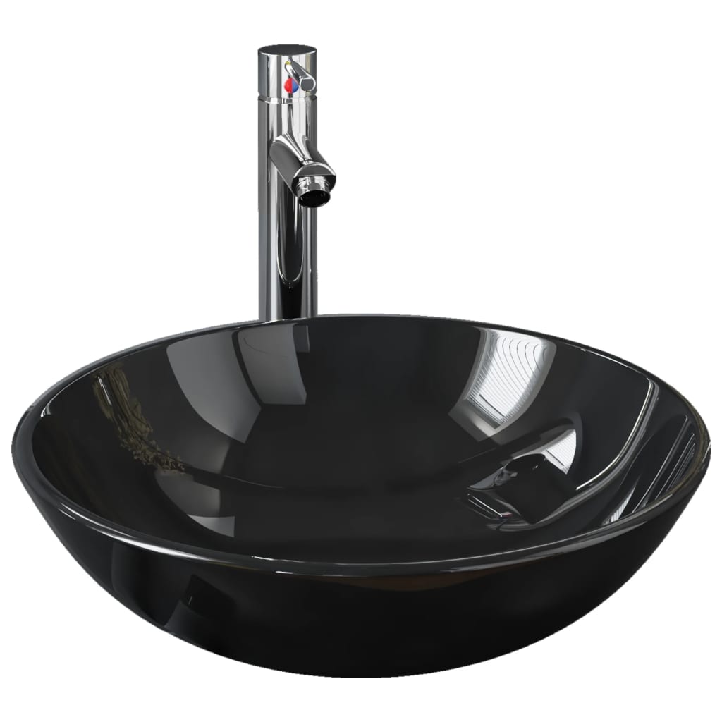 Lavello VidaXL con rubinetto e scarico automatico, vetro temperato, nero