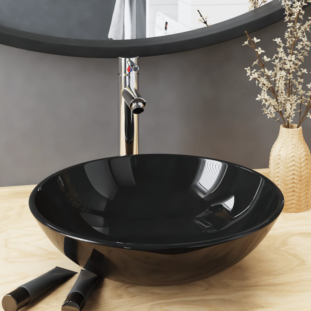 Lavello VidaXL con rubinetto e scarico automatico, vetro temperato, nero